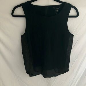 Banana Republic: Black Tank Top- faux leather sides & bottom- zip back- S